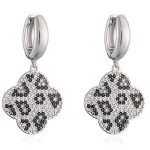 Wild Clover Crystal Drop Earrings -White Gold